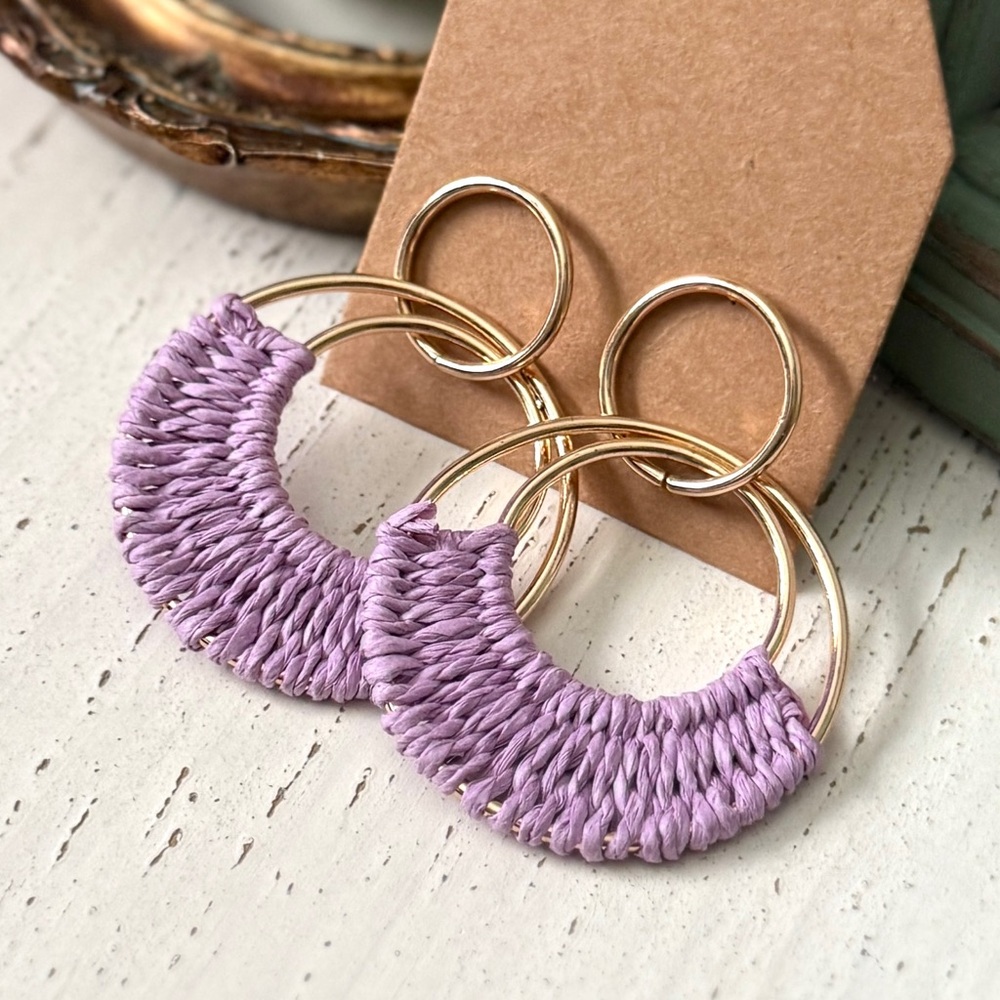 Frock Candy Raffia Drop Hoop Earrings